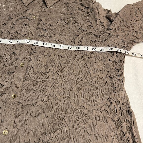 Chico's Burnout Lace Mesh Shirt Blouse Brown Sheer Floral Button Front Top Large - Picture 4 of 5